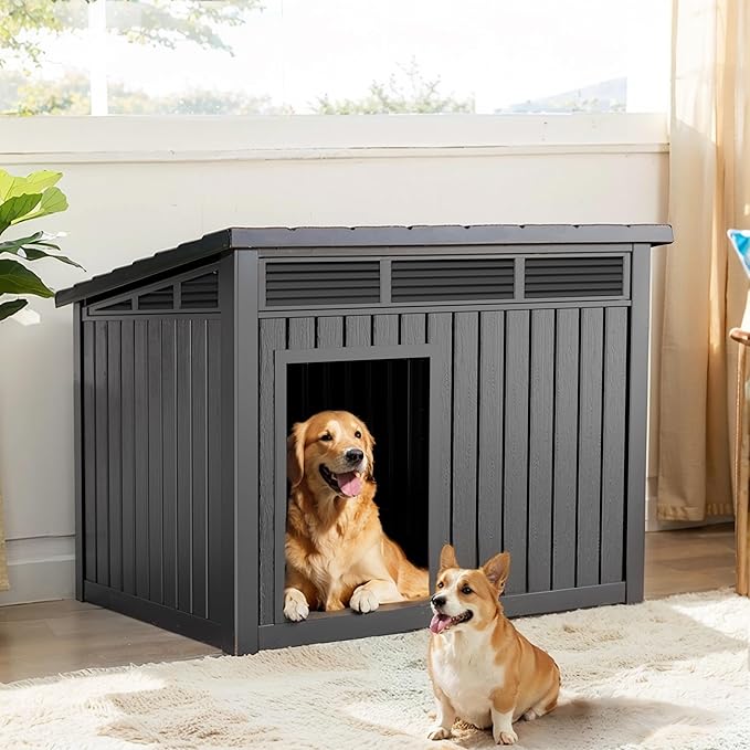 DRATO Dog House for Both Indoor and Outdoor with Weatherproof Roof Removable Floors for Medium to Large Dogs Interior Space (Black, Medium(32.2 * 25.12 * 24.13''))