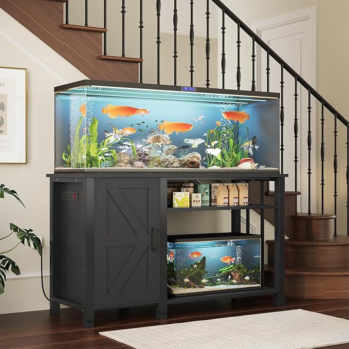 55-75 Gallon Aquarium Stand with Power Outlet, Heavy Duty Fish Tank Stand with Cabinet Storage & Adjustable Shelf, for Fish Tank, Turtle Tank, Reptile Terrarium, 1000LBS Capacity, Black