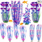 10 Pcs Large Aquarium Artificial Plants Decorations, Tall Plastic Fish Tank Plant Decorations for Household and Office Aquarium(Purple)