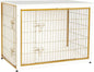 DWANTON Dog Crate Furniture with Cushion, Wooden Kennel Table with Double Doors, Indoor Dog House, Extra Large Size, 43.3" L, White+Gold