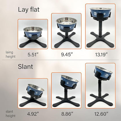 Adjustable Elevated Dog Bowl Stand with Non-Slip Base - 3 Height & Tilt Settings, Fits 14-24.5cm Bowls, Raised Stainless Steel Dish for Large Breed, Medium & Small Dogs, Cats