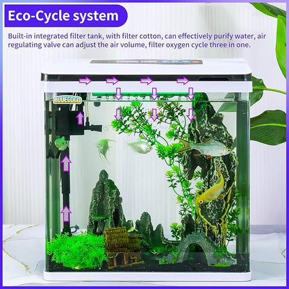 8 Gallon Fish Tank Starter Kit: Glass Aquarium w/Eco-Cycle Filter, 7-Color LED & Air Pump for Betta. Features 360° Crystal View, Temp/Time Display & Quiet Operation All-in-One Aquarium Kit