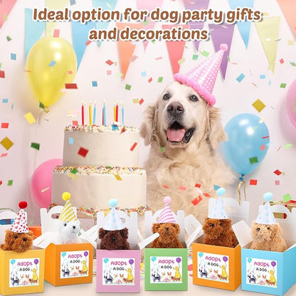 20 Pcs Mini Plush Dog Bulk 4 Inch Small Stuffed Puppy Set Include 20 Adopt a Pet Kraft Paper Boxes and 20 Cute Cone Hats Soft Dog Animals for Kids Birthday Adopt a Puppy Favor Gifts