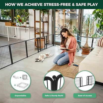 FXW Homeplus Unleashed Indoor Dog Playpen - Stress-Free and Safe Play, Heavy Duty 24 Inch 8 Wire Panels Dog Pen for Puppy and Small Dogs, Black│Patented