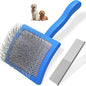 2PCS Slicker Brush for Dogs & Pet Comb,Professional Dog Grooming Brush (Goldendoodles,Poodles,Labradoodles) with Extra Long Pins to Effectively Remove Tangles, Knots and Mats (Blue)
