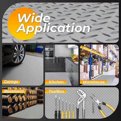 7.8 x 22 FT Garage Floor Mat, 2.8mm Thickness Diamond Plate Vinyl Garage Flooring Roll for Under Car, Large Size 172 SQFT for Large SUVs, MPV, Pickup Truck, RV