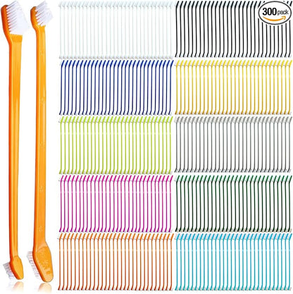 300 Pcs Dog Toothbrush Cat Tooth Brushes Bulk, Double Sided Brushing Kit, Teeth Cleaning Kit Soft Bristles Long Handle, Pet Tooth Brush for Small to Large Dog, Cat, Puppy & Kitten, 10 Colors