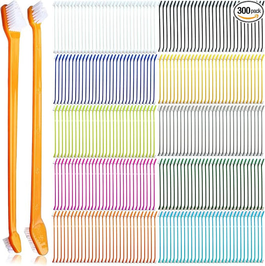 300 Pcs Dog Toothbrush Cat Tooth Brushes Bulk, Double Sided Brushing Kit, Teeth Cleaning Kit Soft Bristles Long Handle, Pet Tooth Brush for Small to Large Dog, Cat, Puppy & Kitten, 10 Colors