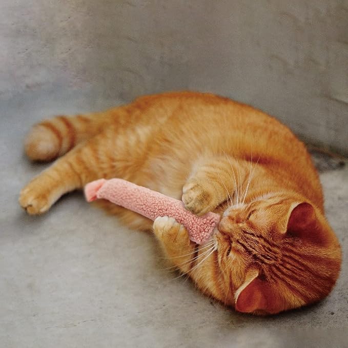 2 Pack Natural Interactive Catnip & Silvervine Cat Kicker with Tail, Bite Resistant Chew Toy, Crinkle Kicker, Accessories for Indoor Cat, Sherpa Material