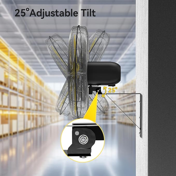 24 Inch Industrial Wall Fan Oscillating with 2 Pack, 7800 CFM Commercial Metal Wall Mount Fans with Poweful Motor, 3 Speed, Heavy Duty Indoor for Warehouse, Workshops, and Garage, UL Listed