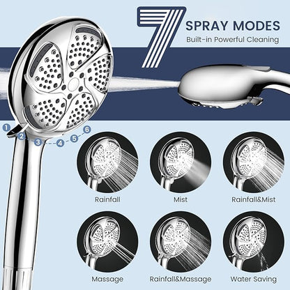 FEELSO Filtered Shower Head with Handheld, High Pressure 7 Spray Showerhead with Filters for Hard Water - Remove Chlorine, Reduce Dry Itchy Skin, Anti-clog Nozzles, Power Wash to Clean Tub, Tile & Pet
