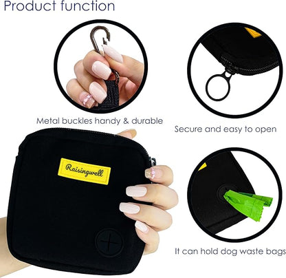 Dog Treat Pouch for Pet Walking and Training with Clicker Poop Bags Small Fanny Zipper Pack Holder for Puppy Snack Dispenser Kit for Leash and Outdoor Use (Black)