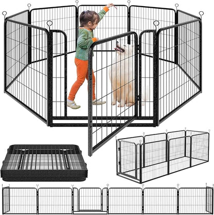 Dog Playpen Outdoor Extra Wide 8 Panels Heavy Duty Dog Fence 32" Height Anti-Rust with Doors Portable for RV Camping Yard, Total 21FT, 35 Sq.ft, Snowy Black