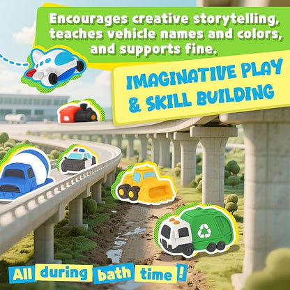 6 PCS Vehicle Floating Bath Toys Mold Free Infant Bath Tub Toys for 12 Months - No Hole Bathtub Toys for Toddlers 1-3 Water Pool Toys for Baby Toddler Ages 1+