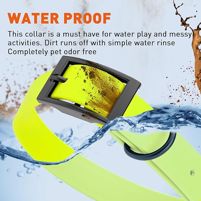 Dogline Biothane Waterproof Dog Collar Strong Coated Nylon Webbing with Black Hardware Odor- Proof for Easy Care Easy to Clean High Performance Fits Small Medium or Large Dogs, Safety Yellow