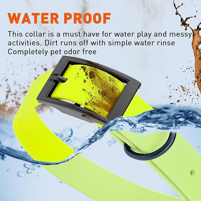Dogline Biothane Waterproof Dog Collar Strong Coated Nylon Webbing with Black Hardware Odor- Proof for Easy Care Easy to Clean High Performance Fits Small Medium or Large Dogs, Safety Yellow