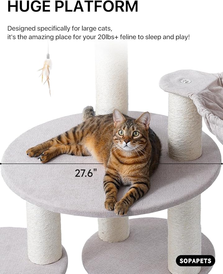 Extra Large Cat Tree for Maine Coon,65 Inches Tall Cat Tree Tower for Indoor Cats Large Adult 20 lbs,XXL Heavy Duty Luxury Sturdy Cat House with Big Hammock,Sisal Scratching Post,Condo