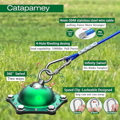 Dog Tie Out Cable and Stake,360°Swivel Dog Run Anchors-with 30FT Heavy Duty tie Out Cable- No Tangle,Dog Runner for Yard- Up to 150 lbs,for Outdoor Camping Gift