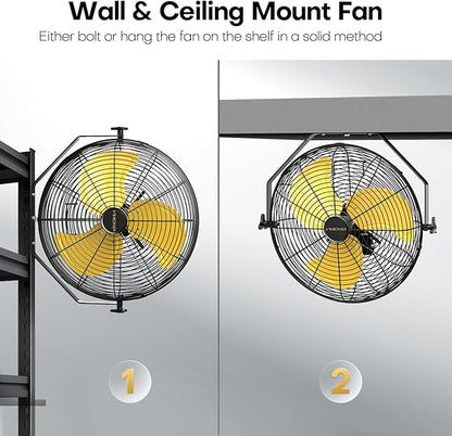 18 Inch Industrial Wall Fan, 4800 CFM Metal Wall Mount Fans with Poweful Motor, 3 Speed, Heavy Duty Fan Indoor for Covered Patio, Greenhouse, Gazebo, and Garage, UL Listed