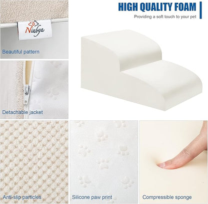 Dog Stairs for Small Dogs - High Density Foam Pet Steps, Extra Wide Dog Ramp with Non-Slip Bottom for High Beds, Couch and Sofa, Best for Dogs Injured, Older Doggy Cats