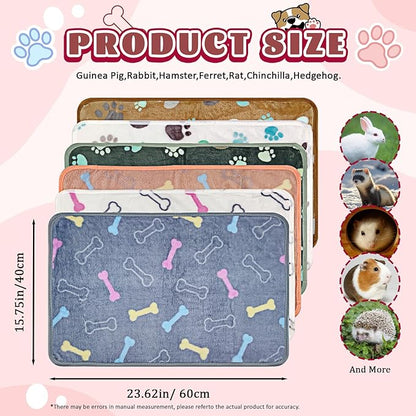 6 Pcs Washable Guinea Pig Blankets Absorbent Small Animal Fleece Bedding Waterproof Cage Liners Reusable Pet Pee Pad Sleep Mat Cover for Rabbit Rat Hamster Ferret Chinchilla Hedgehog (16"x24")