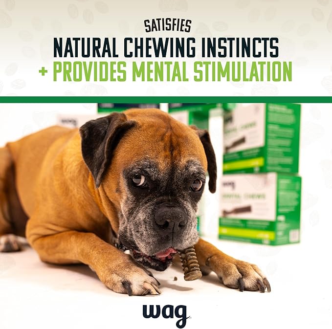 Amazon Brand - Wag Dental Chews - Green Dental Brush for Dogs, Large, Unflavored, 24 Count (Pack of 1)