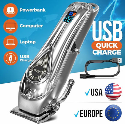 Full Metal Professional Dog Clippers for Grooming, Rechargeable, Low Noise Cordless, Pet Hair Clippers for Large Dogs, Heavy Duty Use with LED Display