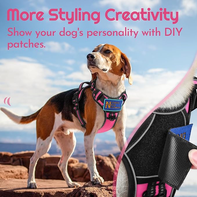 Eagloo Dog Harness for Large Dogs, Easy Wearing with 3 Buckles, Adjustable No Pull Pet Harness with 2 Rings for Walking, No Chock Reflective Soft Padded Vest with Control Handle, Pink & Black, L