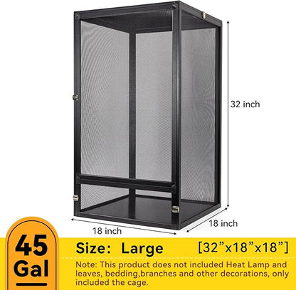 45 Gallon 360° Panoramic Foldable Reptile Terrarium Kit: Crested Gecko Tank and Reptile Cage for Superior Ventilation, Easy Feeding, Sturdiness, and Simple Assembly (Black, 32"x18"x18")