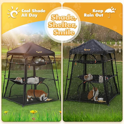 Extra Large Catio Outdoor Cat Enclosure, Rywell 3-Tier Spacious Outdoor Cat Tent, Weatherproof&Sunproof with 5 Windows, Foldable Cat Enclosure for Patio, Camping, Indoor(Includes Carry Bag)