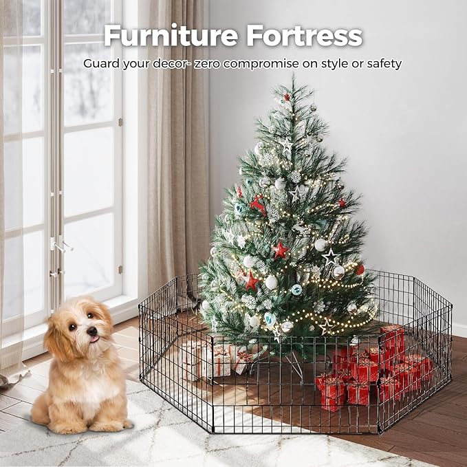 Foldable Dog Playpen 42" Height 8 Panels Metal Exercise Pen with Door - Indoor/Outdoor Dog Play Pen for Medium-Large Dogs, Portable Pet Fence for Yard Garden Camping, Black