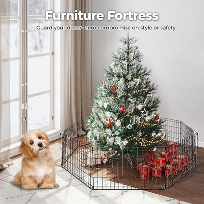 Foldable Dog Playpen 48" Height 8 Panels Metal Exercise Pen with Door - Indoor/Outdoor Dog Play Pen for Medium-Large Dogs, Portable Pet Fence for Yard Garden Camping, Black