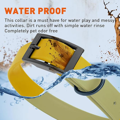 Dogline Biothane Waterproof Dog Collar Strong Coated Nylon Webbing with Black Hardware Odor- Proof for Easy Care Easy to Clean High Performance Fits Small Medium or Large Dogs, Treasure Gold