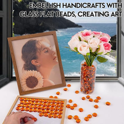 1LB Glass Marbles, Transparent and Smooth Flat Glass Beads for Vases, Mosaic Gem Pebbles for Aquarium Decor, Floral Arrangements, Mancala Stones, Vase Filler and Crafts, Orange