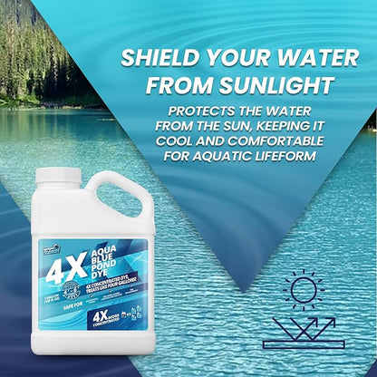 32oz Aqua Blue Pond Dye 4X Concentrate, Lake & Pond Dye Blue for Aqua Colored Water, Ideal Lake Colorant, Aquashade Colorant That Protects Against Sunlight - Ideal for Fish and Wildlife