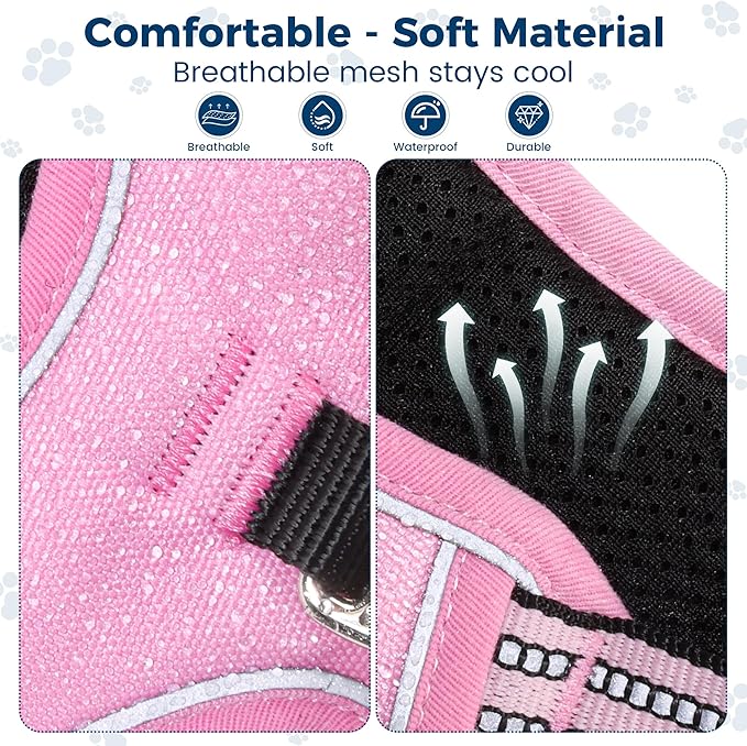 Funfox Dog Harness No Pull, Adjustable Pet Vest Harness, Super Soft Material with Vertical Handle Easy Control, Reflective Night Walking, 2 Leash Clips for XLarge Dogs, Pink, XL