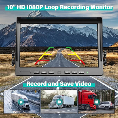 10" Wireless Backup Camera System, HD 1080P Digital Back Up Camera Systems with 10 Inch Quad Split DVR Monitor for Truck, RV, Trailer, W102