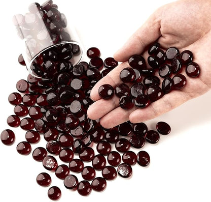 2 LB Dark Red Glass Marbles, Mini Flat Glass Beads for Vase Fillers, Floral Bottom Mancala Gems Pebbles Fish Tank Rocks for Table Aquarium,Home Decor Art Craft Supplies(0.5"~0.7")