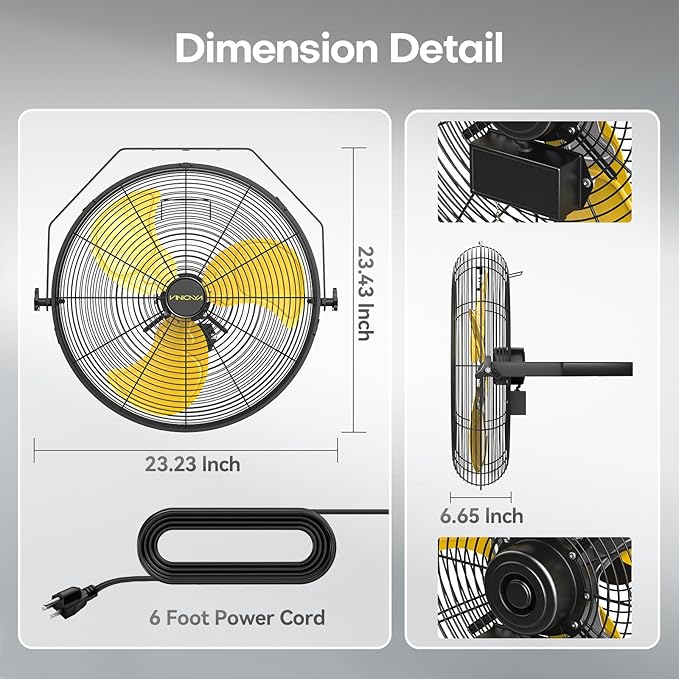 20 Inch Industrial Wall Mount Fan with 2 Pack, 5200 CFM Industrial Metal Wall Fans with Poweful Motor, 3 Speed, Heavy Duty Construction Indoor for Warehouse, Workshops, and Garage, UL Listed