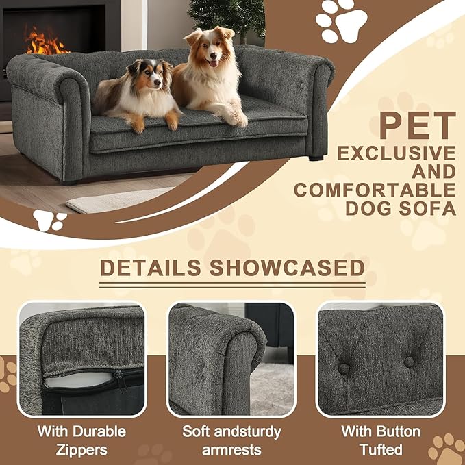 Dog Sofa Couch for Medium Dogs, 31" Memory Foam Dog Couch with Washable Fabric, Removable Cushion, Sofa Bed for Medium Dogs, Grey