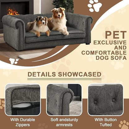 Dog Sofa Couch for Medium Dogs, 31" Memory Foam Dog Couch with Washable Fabric, Removable Cushion, Sofa Bed for Medium Dogs, Grey