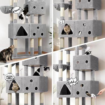 Globlazer Extra Large Cat Tower, 81-inch Tall Cat Tree for Big Cats 20 lbs, XXL Heavy Duty Cat Scratching Tower for Indoor Adult Cats with 3 Cat Condos, 8 Scratching Posts, F81, Light Grey