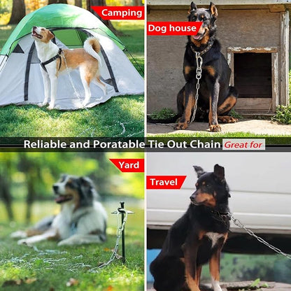 25ft Dog Chains for Outside - Heavy Duty Tie Out Chain Leash Great for Small to Large Dogs Up to 200Lbs - Chew Proof Long Chain for Yard Camping or Travel