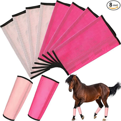 8 Pcs Mesh Fly Boots for Horse Breathable Mesh Horse Boots Protective Horse Leg Wraps Horse Leggings for Preventing Flies and Mosquitoes Bites (Light Pink, Dark Pink)