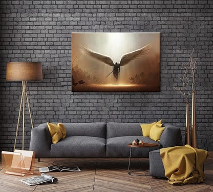 Fantasy Angel Stretched Canvas Wall Art for Living Room Bedroom Home Decoration,Abstract Anime Picture Print Painting Decor Artwork,Mysterious Wing Man Gallery Wrapped Gift,Inner Frame (32x48 Inches)