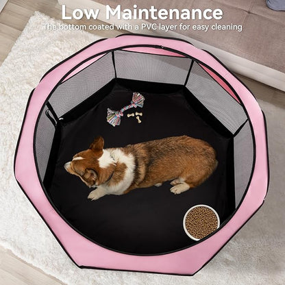 A4Pet Playpen for Dogs Indoor, 49” Dog Playpen Indoor with Bowl, Suitable for Puppies, Kittens, and Small Animals, Removable Zipper & Mesh Panel(19”W × 12”H)