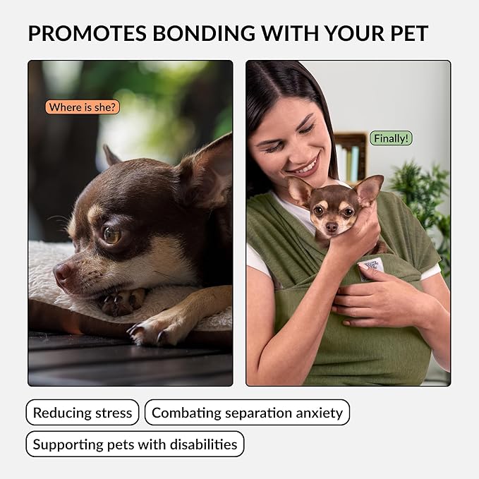 Dog Sling Carrier for Small Dogs - Anti-Anxiety Cat Sling, Puppy Pouch - Pet Sling in Gray Black Blue Green Pink Yellow (Green, Standard)