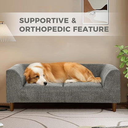 Dog Sofa Couch for Medium to Large Dogs, Memory Foam Dog Sofa Bed, Modern Elevated Pet Couch Bed with Wooden Legs for Medium and Large Dogs, Dark Grey