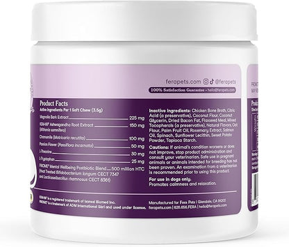 Fera Pets Dog Calming Chews with Ashwagandha & Priome® Mental Wellbeing Postbiotic Blend - Supports Anxiety Relief - Promotes Relaxation - 90 Soft Chews