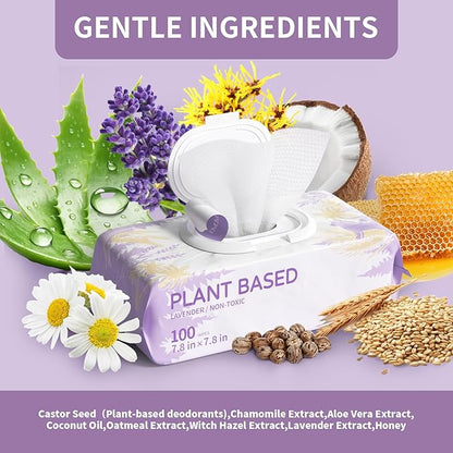 100 PCS Dog Wipes for Paws and Butt Hypoallergenic Pets Cleansing & Deodorizing Anal Gland Hygienic Puppy Wipes for Dogs Face and Body Wipes Cleaning Fur Doggie Wipes Doggy Wipes (Lavender)